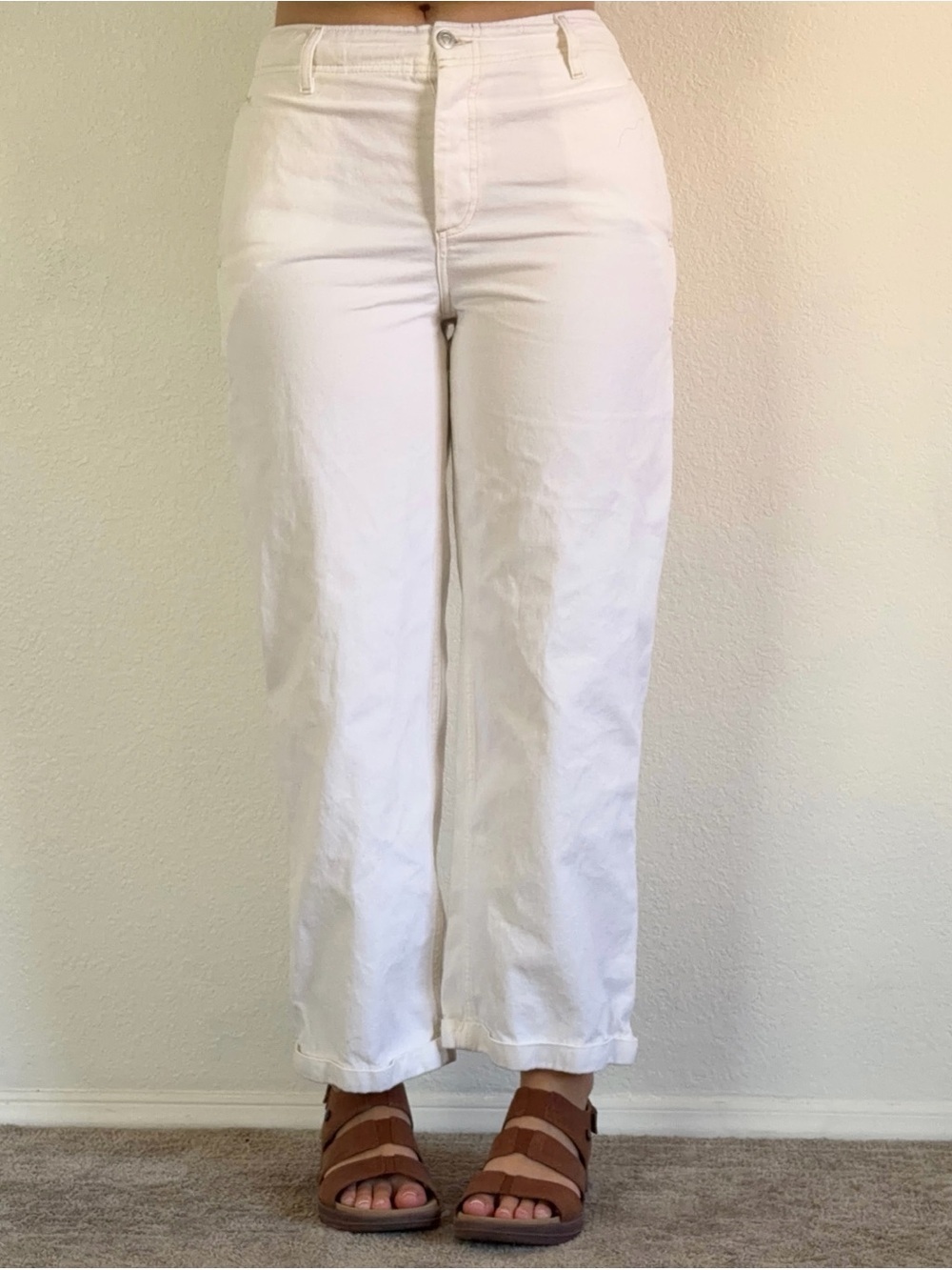 Free People Cuffed White Straight Pants
